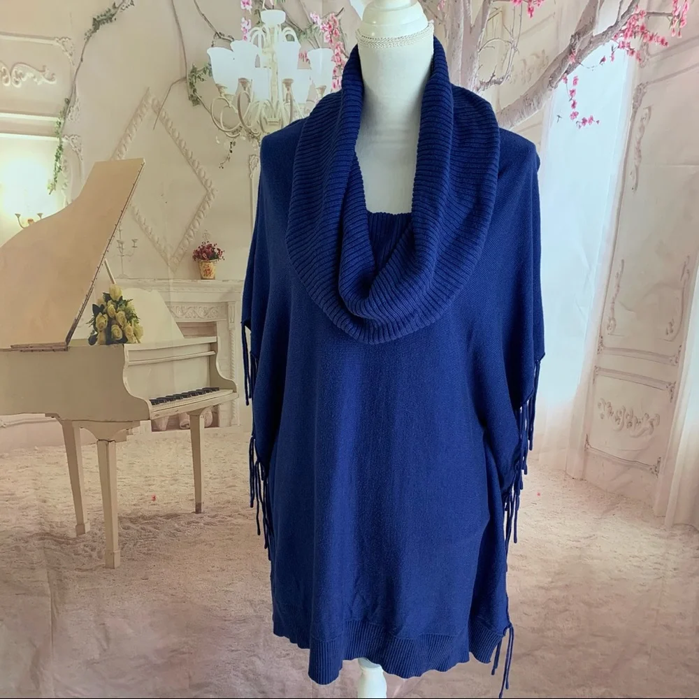 Michael Kors Fringe Navy Overcoat Sweater - Picture 9 of 12